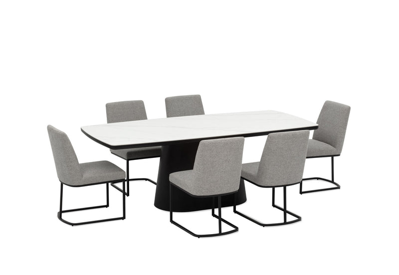 DORVAL 7 PIECE DINING SUITE WITH NEVIS CHAIRS  WHITE / GREY