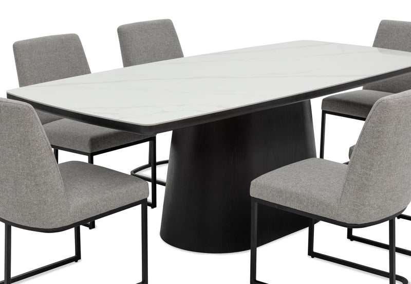 DORVAL 7 PIECE DINING SUITE WITH NEVIS CHAIRS  WHITE / GREY