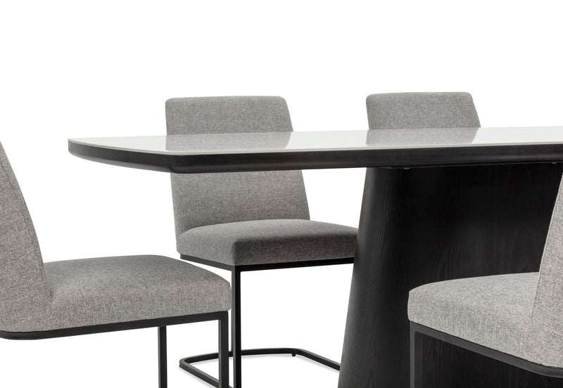 DORVAL 7 PIECE DINING SUITE WITH NEVIS CHAIRS  WHITE / GREY