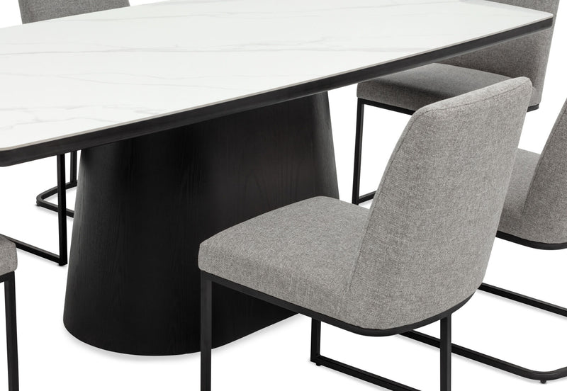 DORVAL 7 PIECE DINING SUITE WITH NEVIS CHAIRS  WHITE / GREY