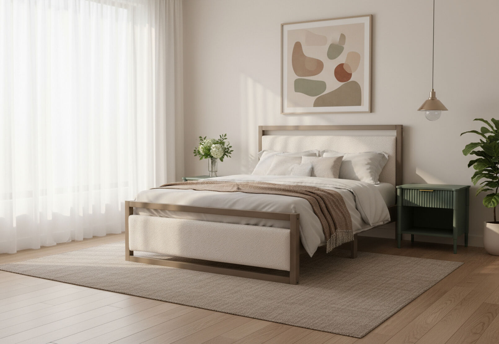 POWELL QUEEN BED IVORY
