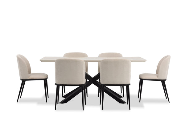 ARABELLA 7 PIECE DINING SUITE WITH CEDRIC DINING CHAIRS  CREAM/WHITE