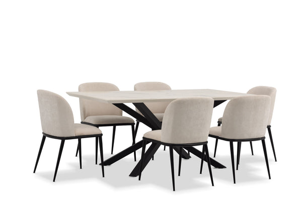 ARABELLA 7 PIECE DINING SUITE WITH CEDRIC DINING CHAIRS  CREAM/WHITE