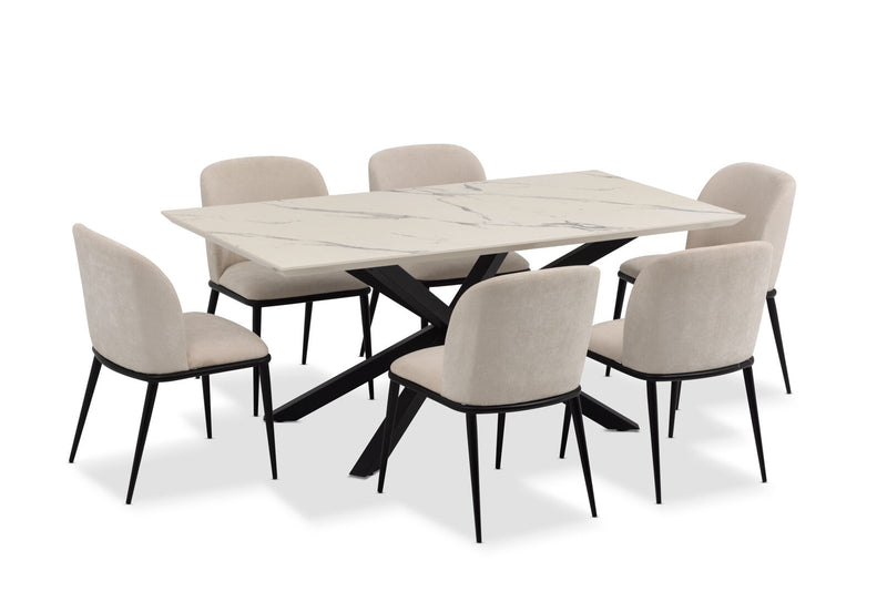 ARABELLA 7 PIECE DINING SUITE WITH CEDRIC DINING CHAIRS  CREAM/WHITE