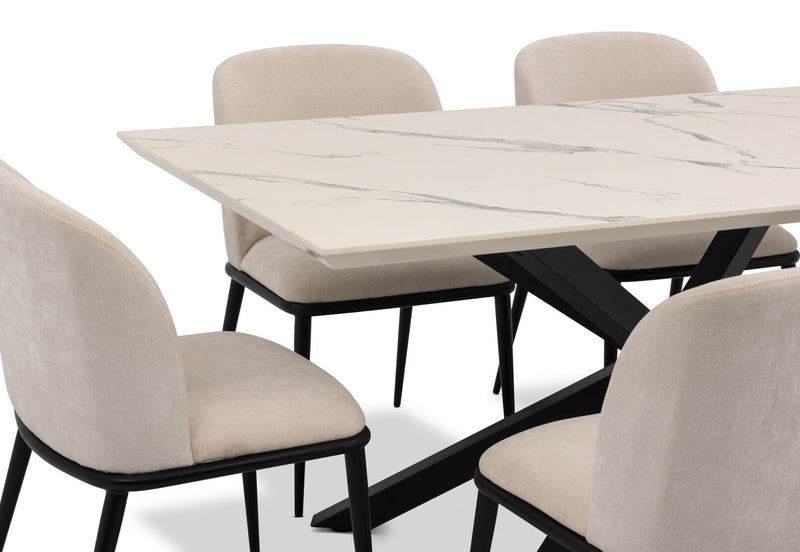 ARABELLA 7 PIECE DINING SUITE WITH CEDRIC DINING CHAIRS  CREAM/WHITE