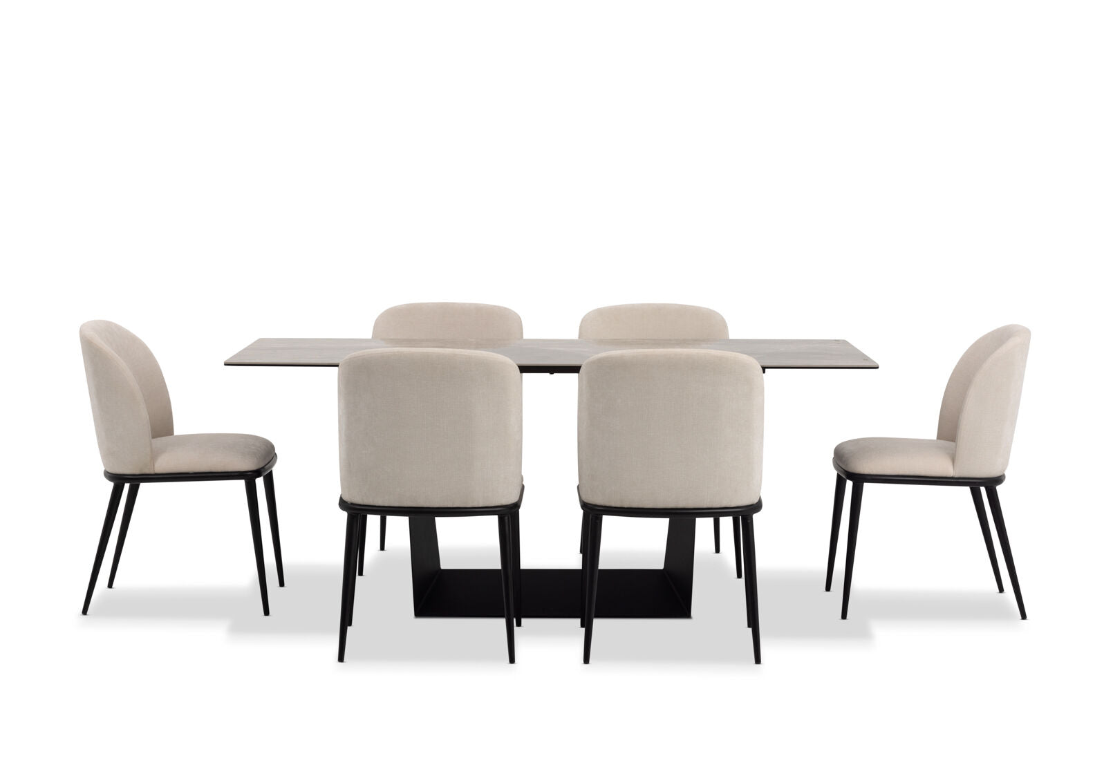 MILAS 7 PIECE DINING SUITE WITH CEDRIC DINING CHAIRS.  CREAM/GREY