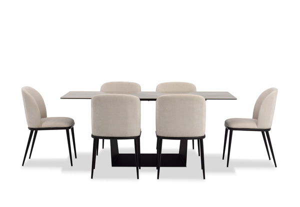 MILAS 7 PIECE DINING SUITE WITH CEDRIC DINING CHAIRS.  CREAM/GREY