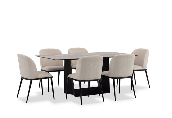 MILAS 7 PIECE DINING SUITE WITH CEDRIC DINING CHAIRS.  CREAM/GREY
