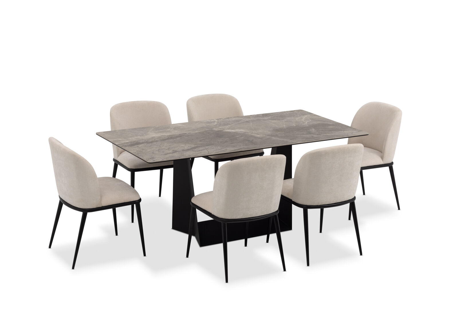 MILAS 7 PIECE DINING SUITE WITH CEDRIC DINING CHAIRS.  CREAM/GREY