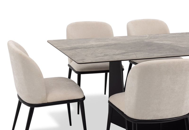 MILAS 7 PIECE DINING SUITE WITH CEDRIC DINING CHAIRS.  CREAM/GREY