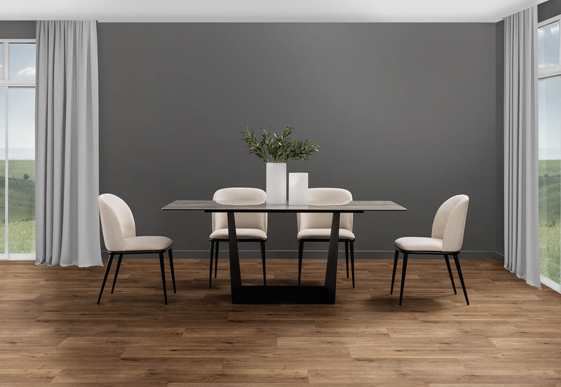 MILAS 7 PIECE DINING SUITE WITH CEDRIC DINING CHAIRS.  CREAM/GREY