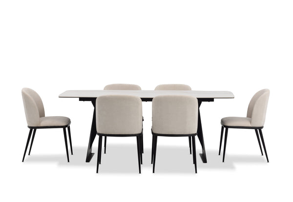 MACKINLEY 7 PIECE DINING SUITE WITH CEDRIC DINING CHAIRS  CREAM/WHITE