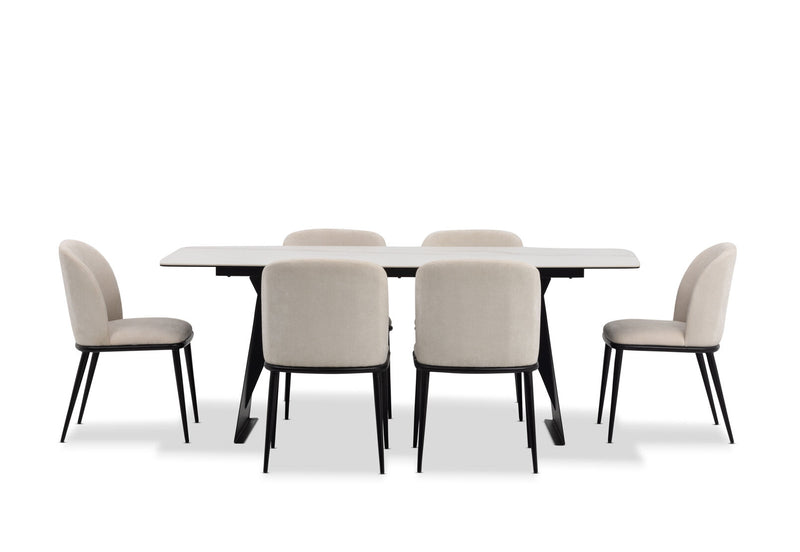 MACKINLEY 7 PIECE DINING SUITE WITH CEDRIC DINING CHAIRS  CREAM/WHITE