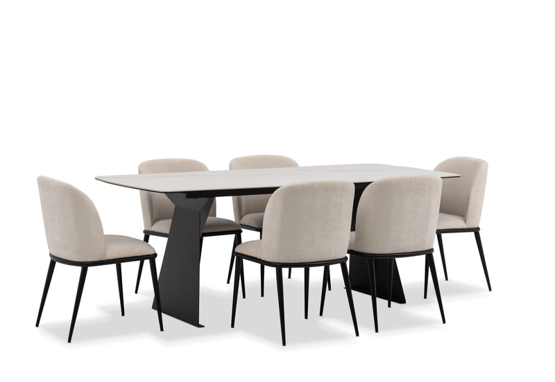 MACKINLEY 7 PIECE DINING SUITE WITH CEDRIC DINING CHAIRS  CREAM/WHITE