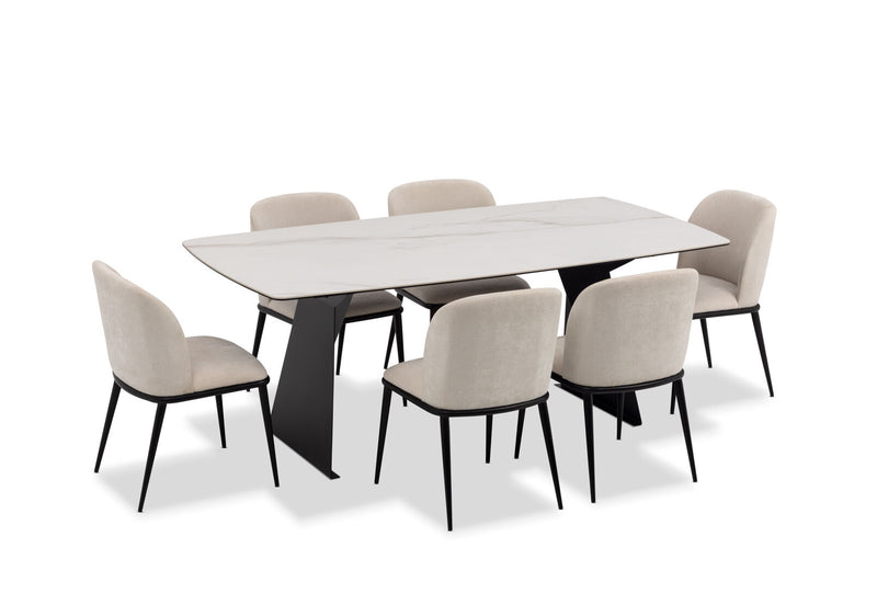 MACKINLEY 7 PIECE DINING SUITE WITH CEDRIC DINING CHAIRS  CREAM/WHITE