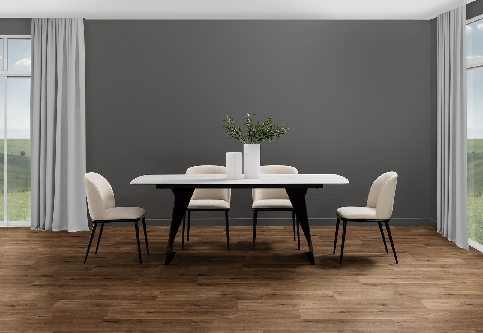 MACKINLEY 7 PIECE DINING SUITE WITH CEDRIC DINING CHAIRS  CREAM/WHITE