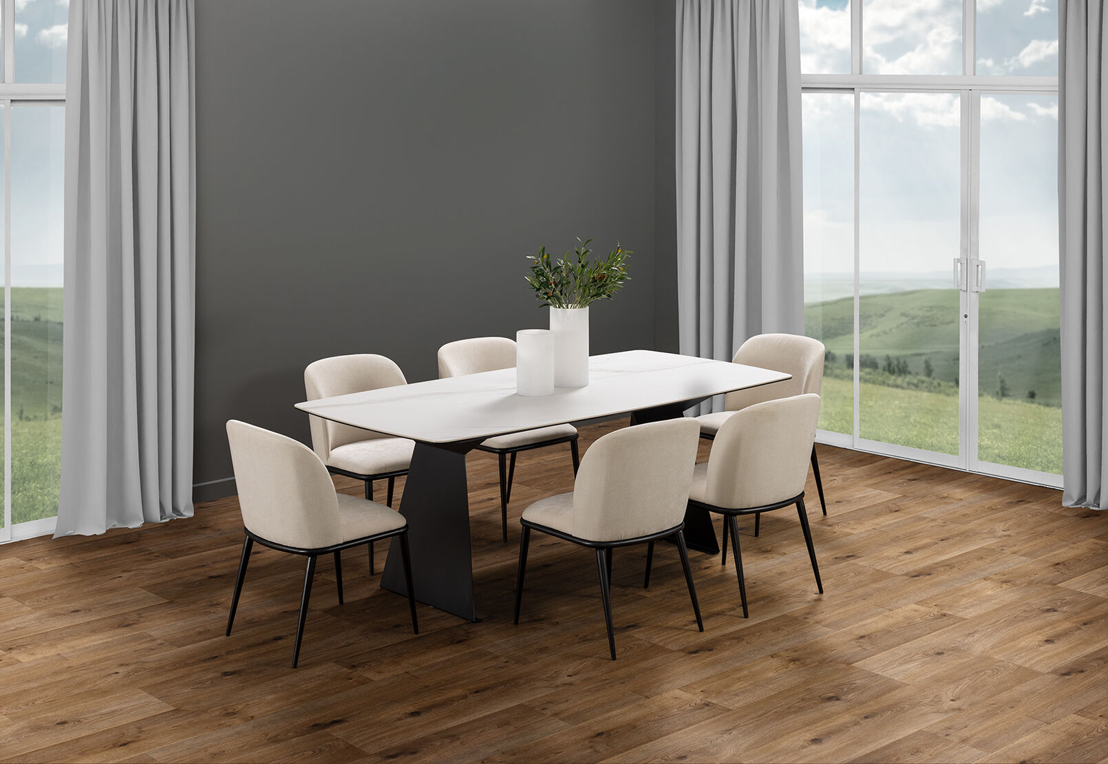 MACKINLEY 7 PIECE DINING SUITE WITH CEDRIC DINING CHAIRS  CREAM/WHITE