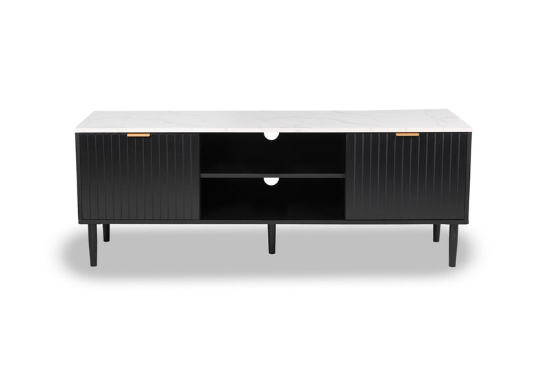 SHAW 2 DRAWER ENTERTAIMENT UNIT BLACK/MARBLE