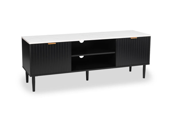 SHAW 2 DRAWER ENTERTAIMENT UNIT BLACK/MARBLE