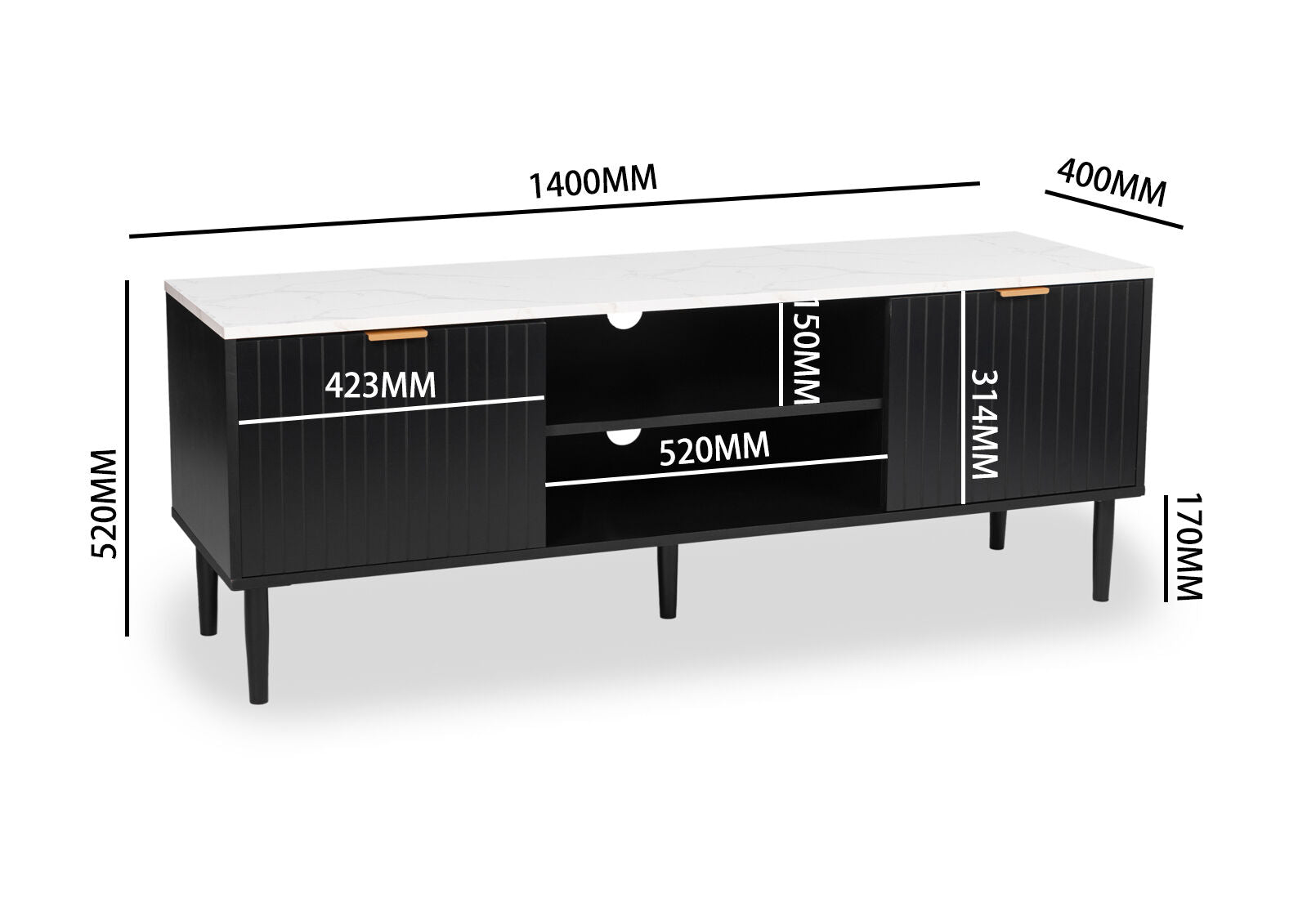 SHAW 2 DRAWER ENTERTAIMENT UNIT BLACK/MARBLE
