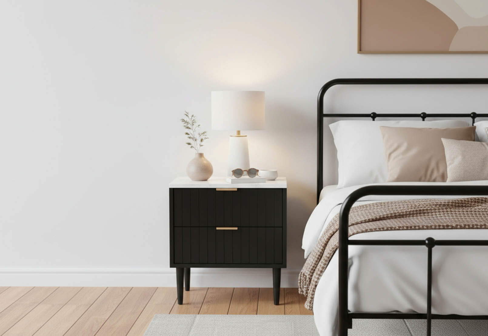 SHAW 2 DRAWER BEDSIDE BLACK/MARBLE