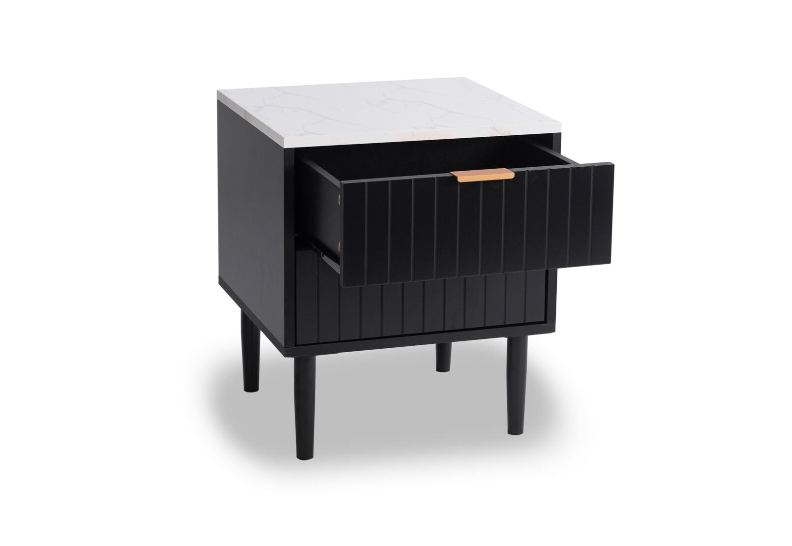 SHAW 2 DRAWER BEDSIDE BLACK/MARBLE