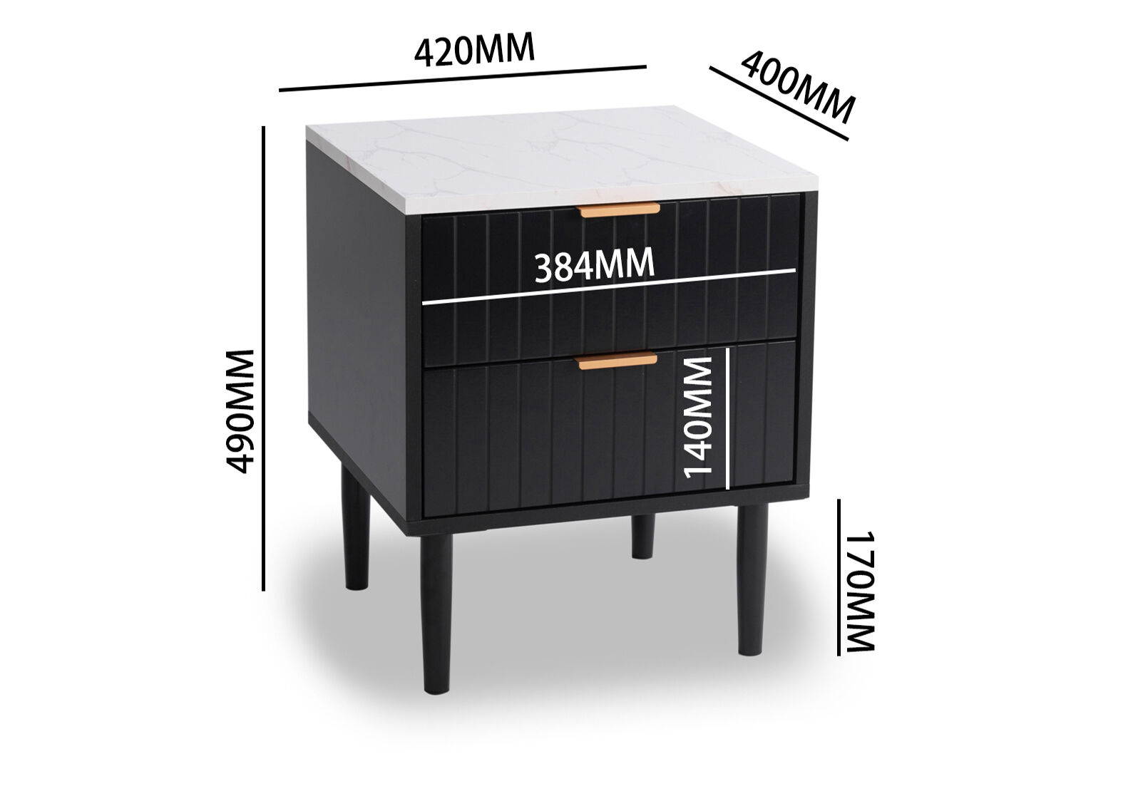 SHAW 2 DRAWER BEDSIDE BLACK/MARBLE