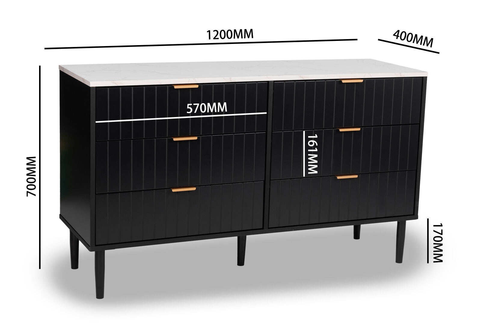 SHAW 6 DRAWER DRESSER BLACK/MARBLE