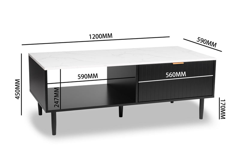 SHAW COFFEE TABLE 	BLACK/MARBLE