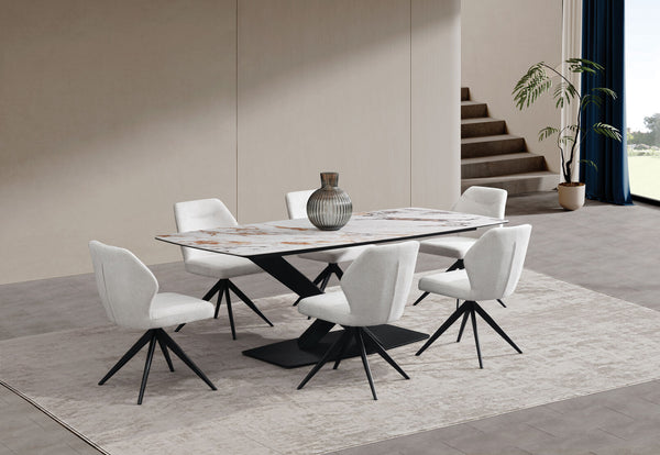 LEGANA 7 PIECE DINING SUITE WITH ALDRIC DINING CHAIRS  MARBLE/GREY