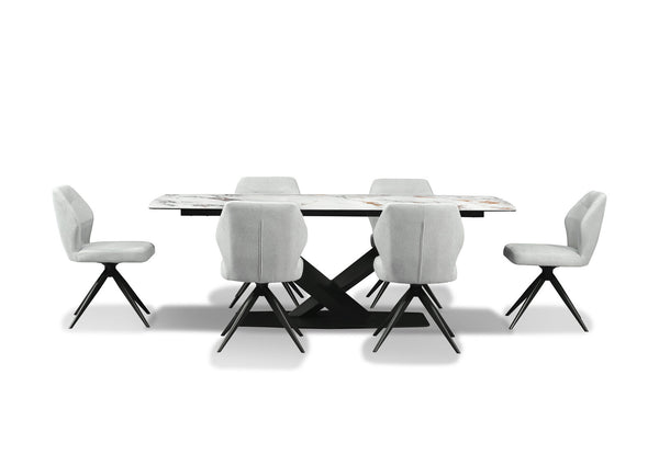 LEGANA 7 PIECE DINING SUITE WITH ALDRIC DINING CHAIRS  MARBLE/GREY