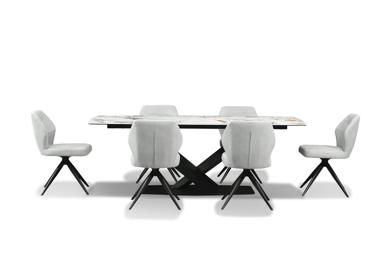 LEGANA 7 PIECE DINING SUITE WITH ALDRIC DINING CHAIRS  MARBLE/GREY