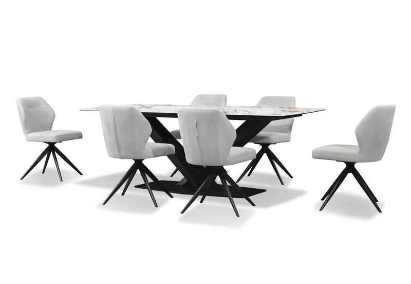 LEGANA 7 PIECE DINING SUITE WITH ALDRIC DINING CHAIRS  MARBLE/GREY