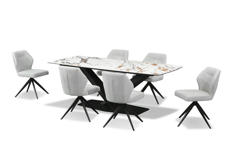 LEGANA 7 PIECE DINING SUITE WITH ALDRIC DINING CHAIRS  MARBLE/GREY