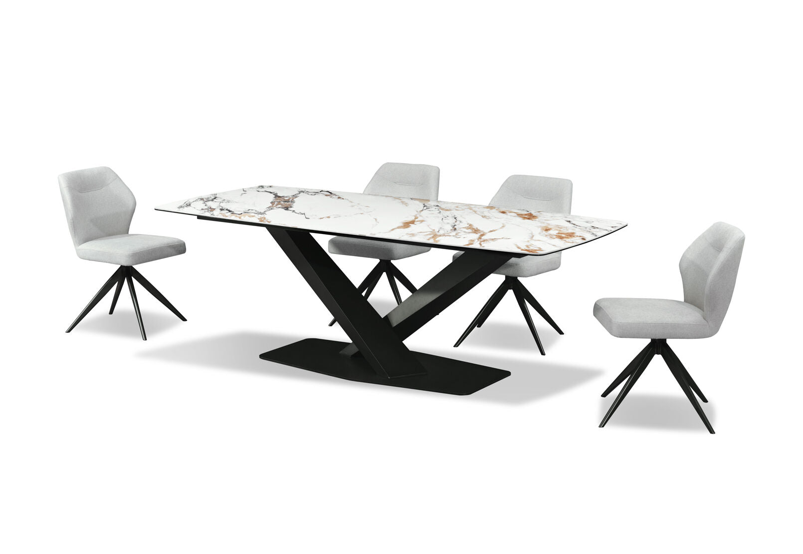 LEGANA 7 PIECE DINING SUITE WITH ALDRIC DINING CHAIRS  MARBLE/GREY