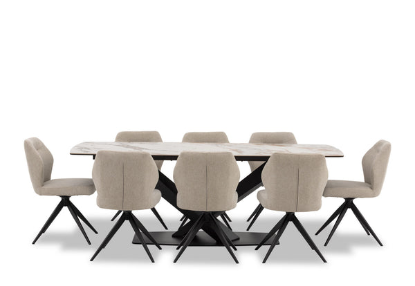 LEGANA 9 PIECE DINING SUITE WITH ALDRIC DINING CHAIRS MARBLE/GREY
