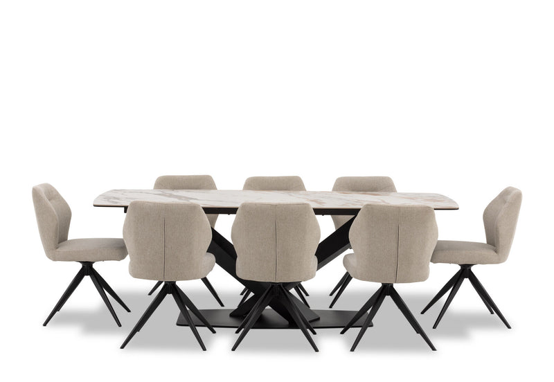 LEGANA 9 PIECE DINING SUITE WITH ALDRIC DINING CHAIRS MARBLE/GREY