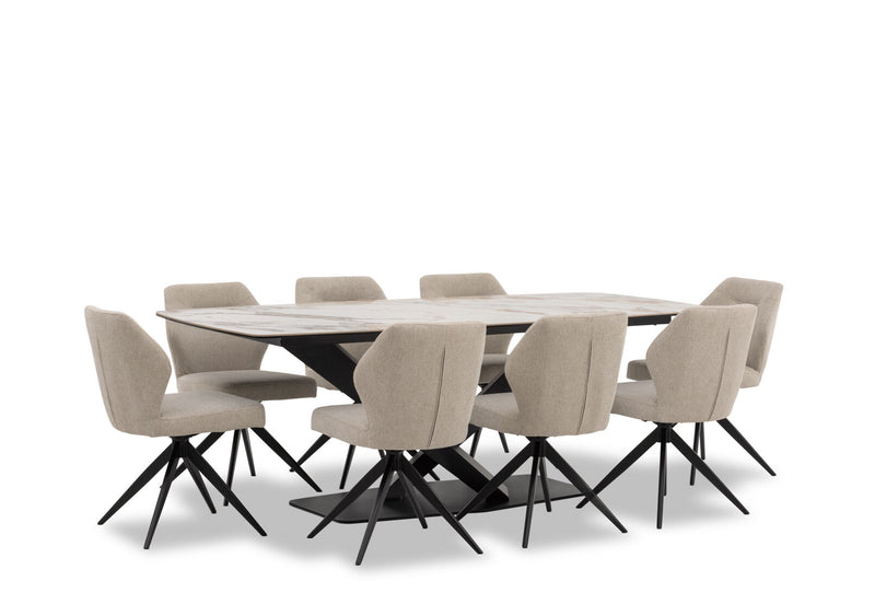 LEGANA 9 PIECE DINING SUITE WITH ALDRIC DINING CHAIRS MARBLE/GREY