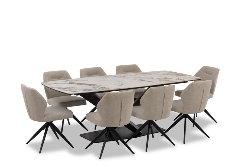 LEGANA 9 PIECE DINING SUITE WITH ALDRIC DINING CHAIRS MARBLE/GREY