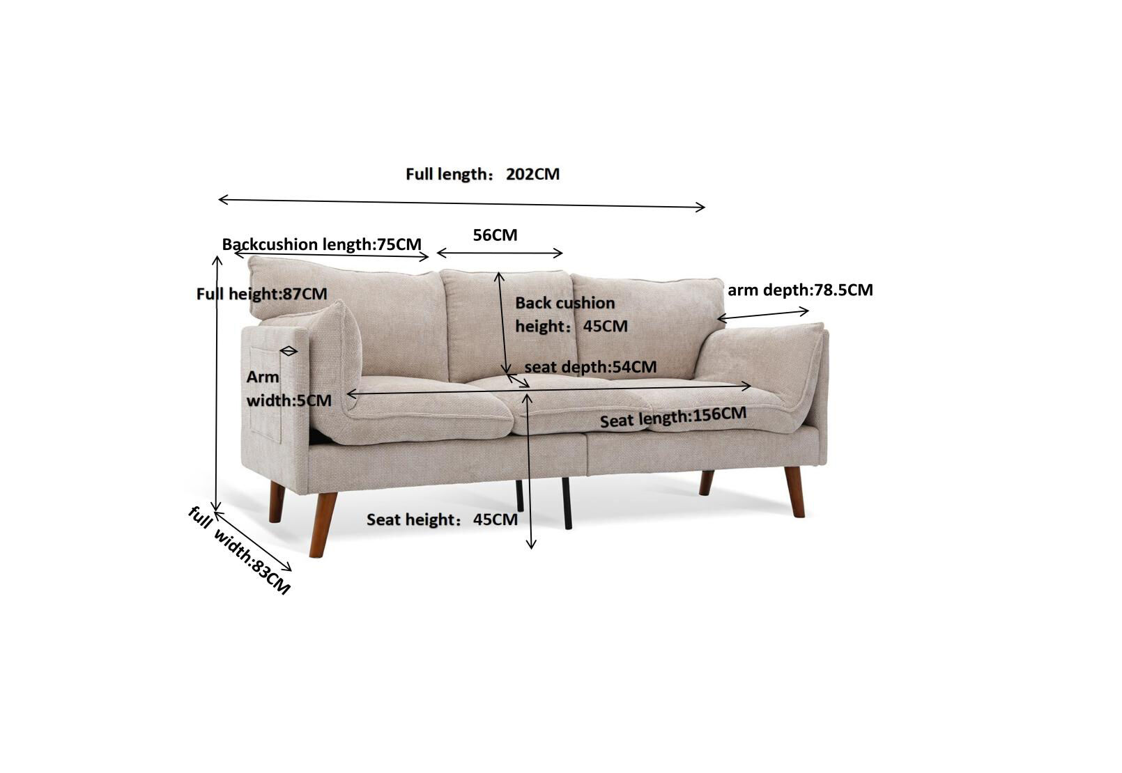 WALSALL 3 SEAT SOFA BEIGE