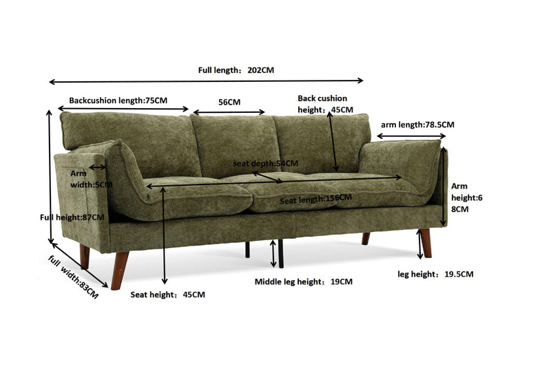 WALSALL 3 SEAT SOFA GREEN