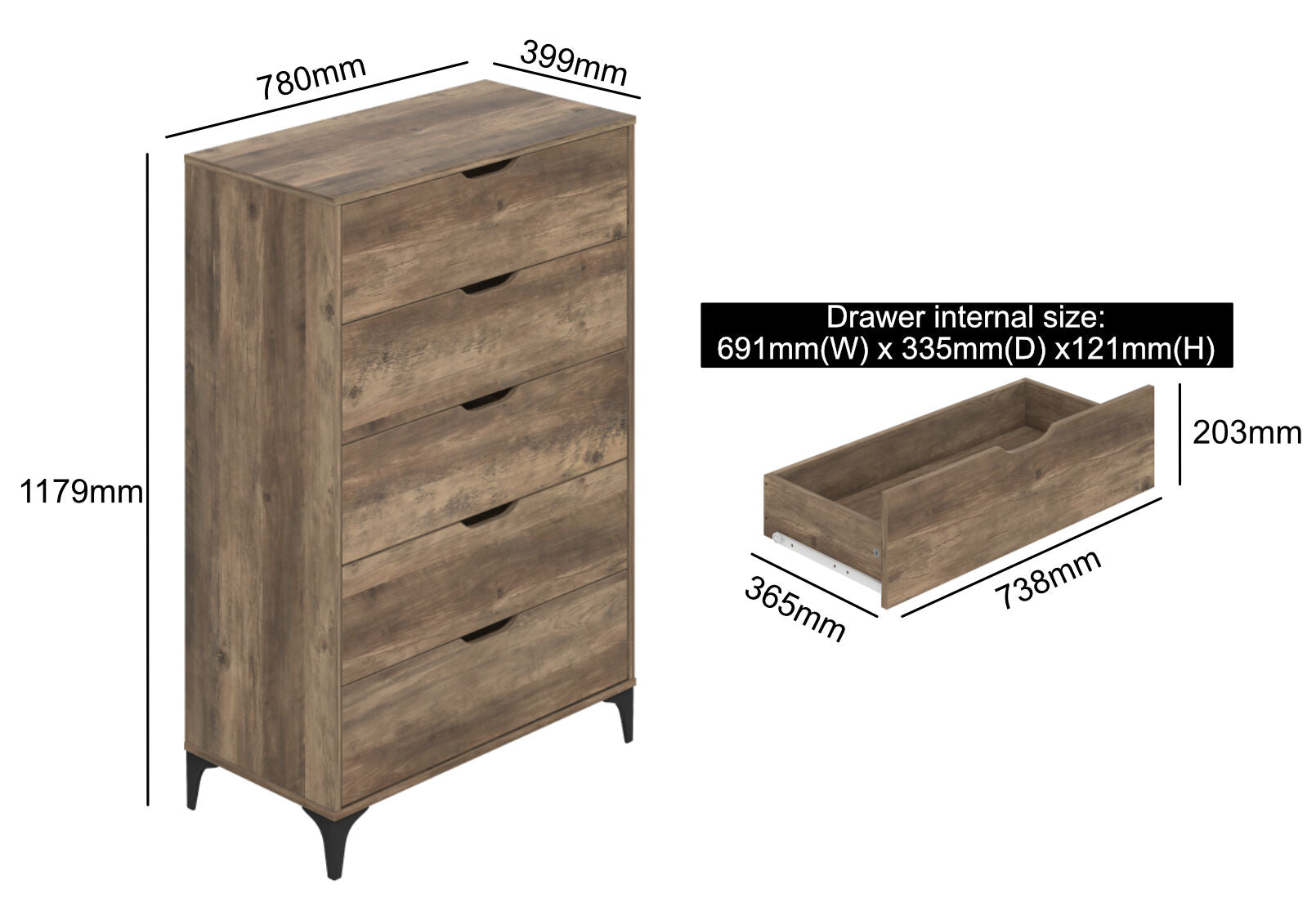 WARE 5 DRAWER TALL CHEST WALNUT