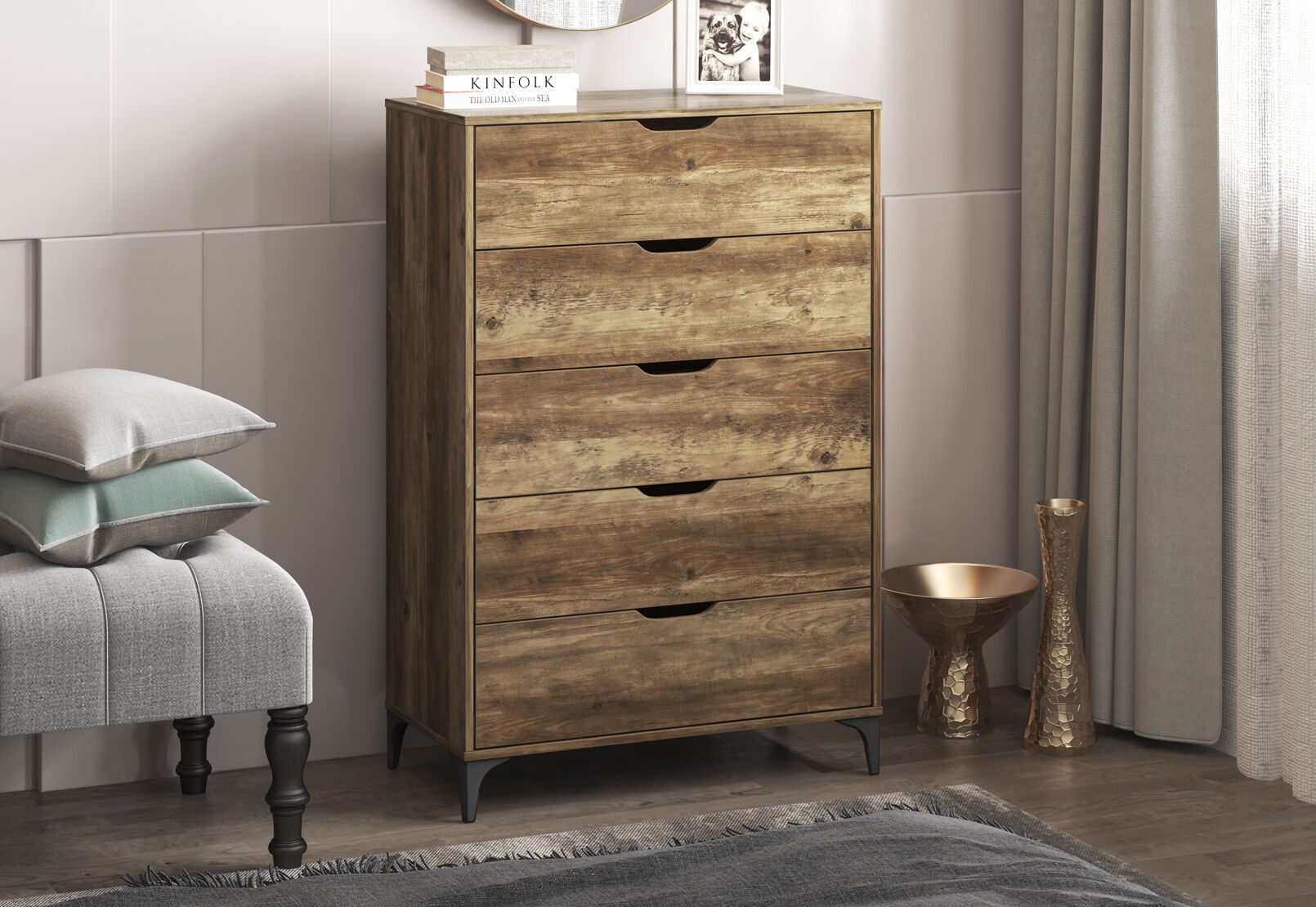 WARE 5 DRAWER TALL CHEST WALNUT
