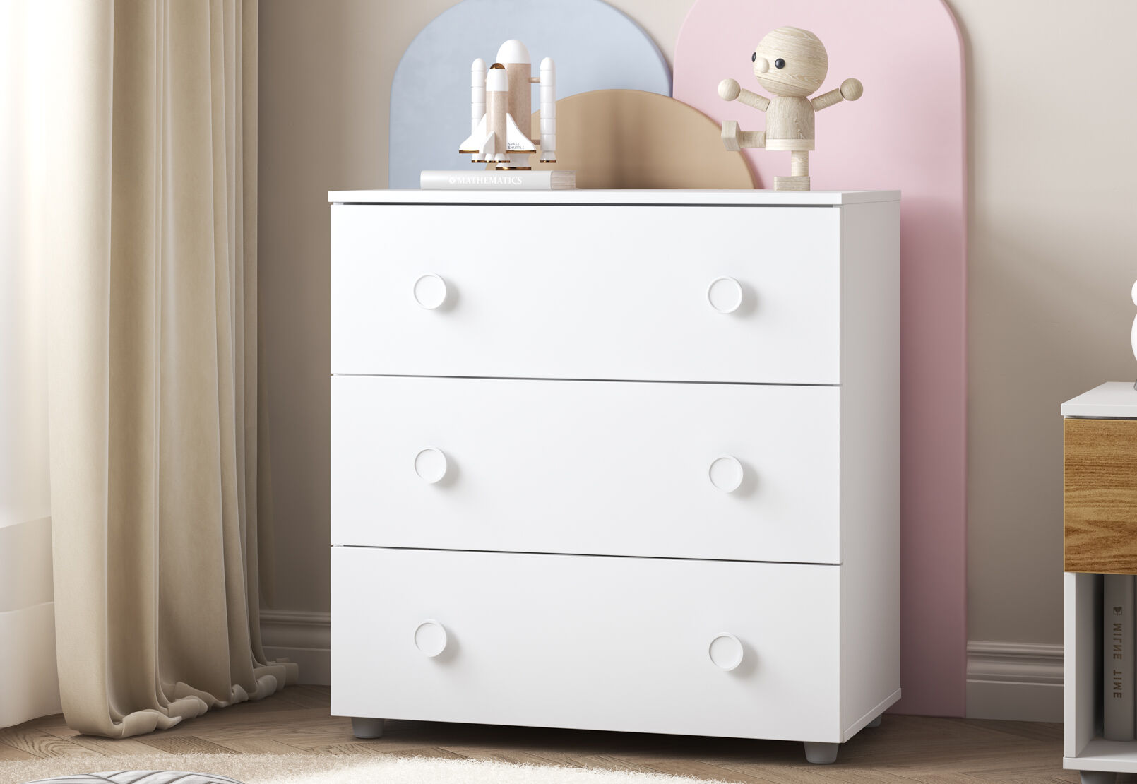 WHEELER 3 DRAWER TALL CHEST WHITE