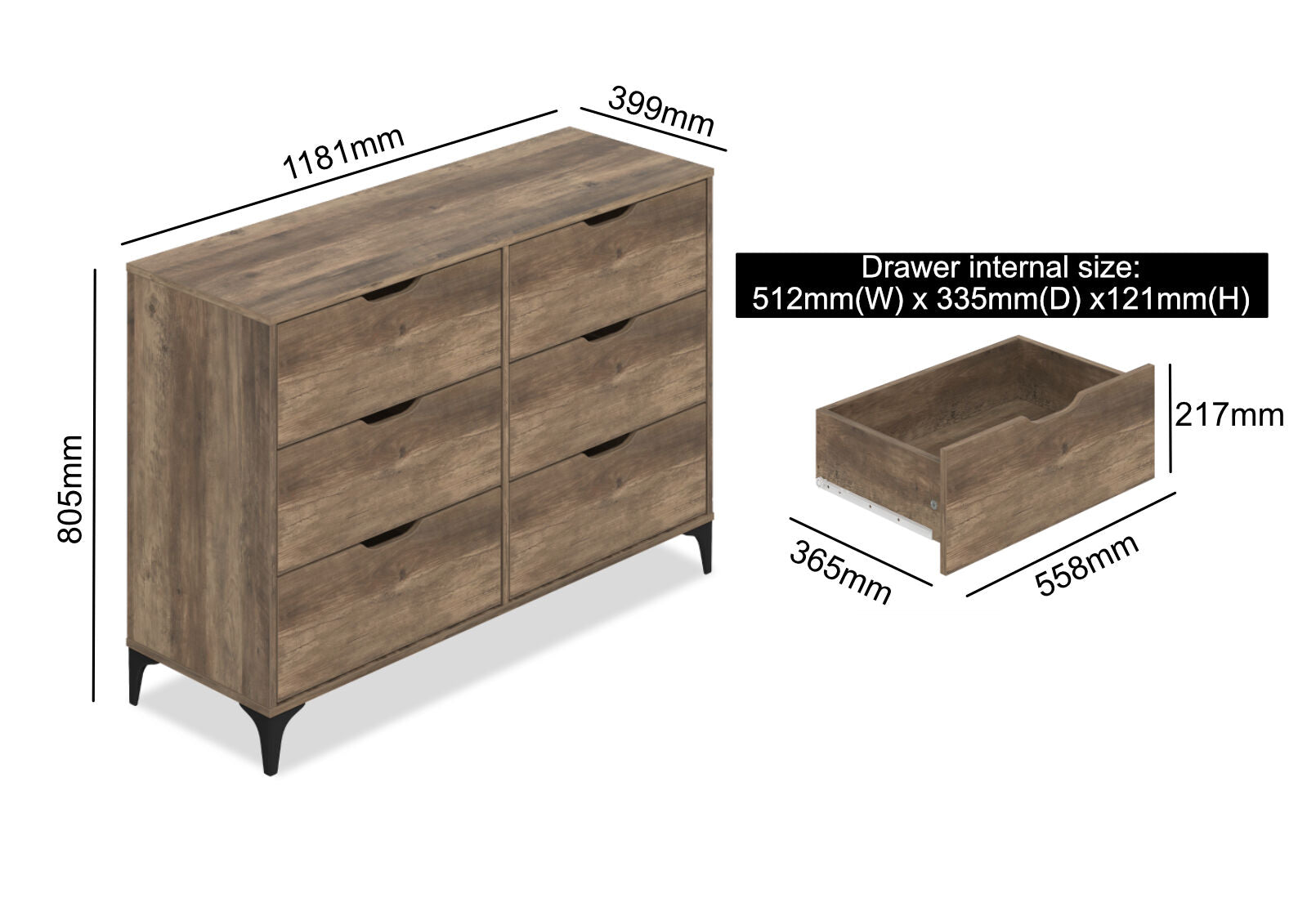 WARE 6 DRAWER DRESSER WALNUT