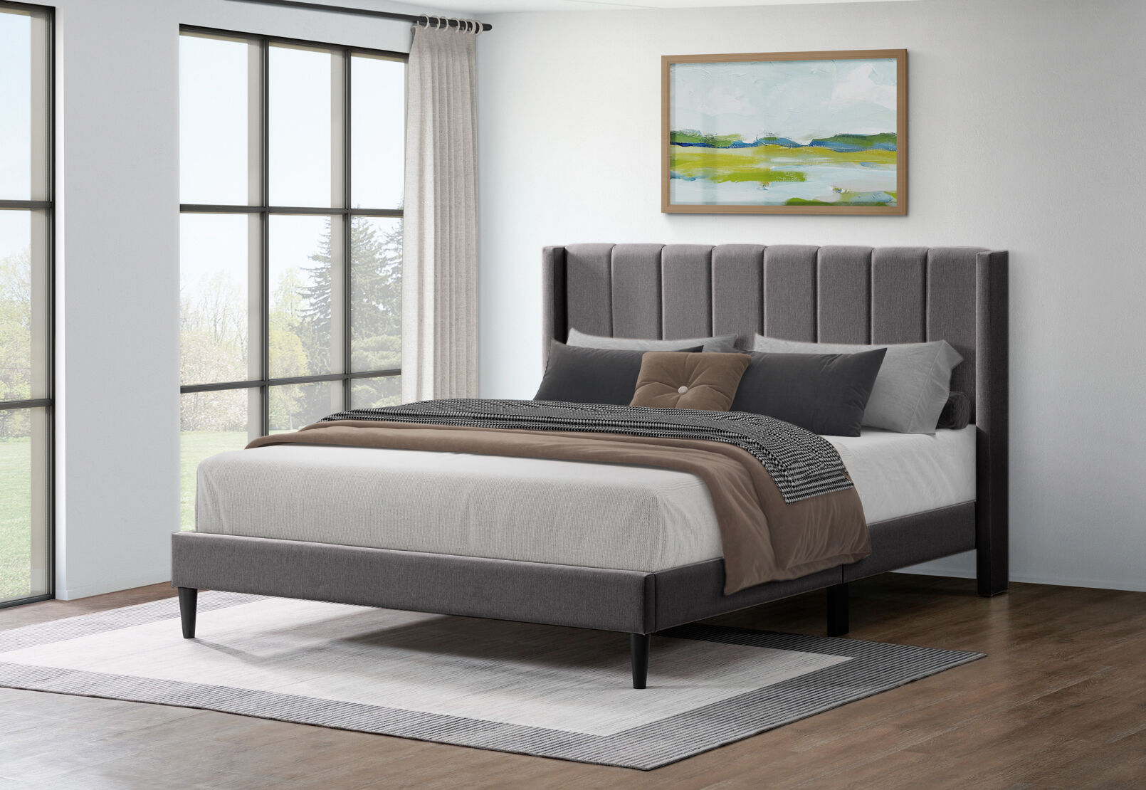 STUART QUEEN BED DARK GREY