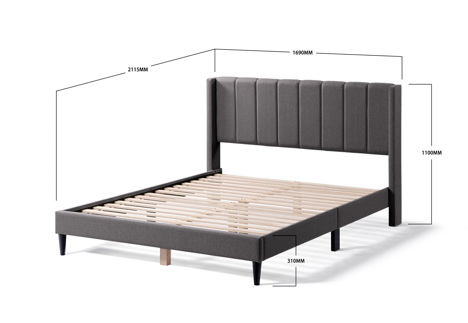STUART QUEEN BED DARK GREY