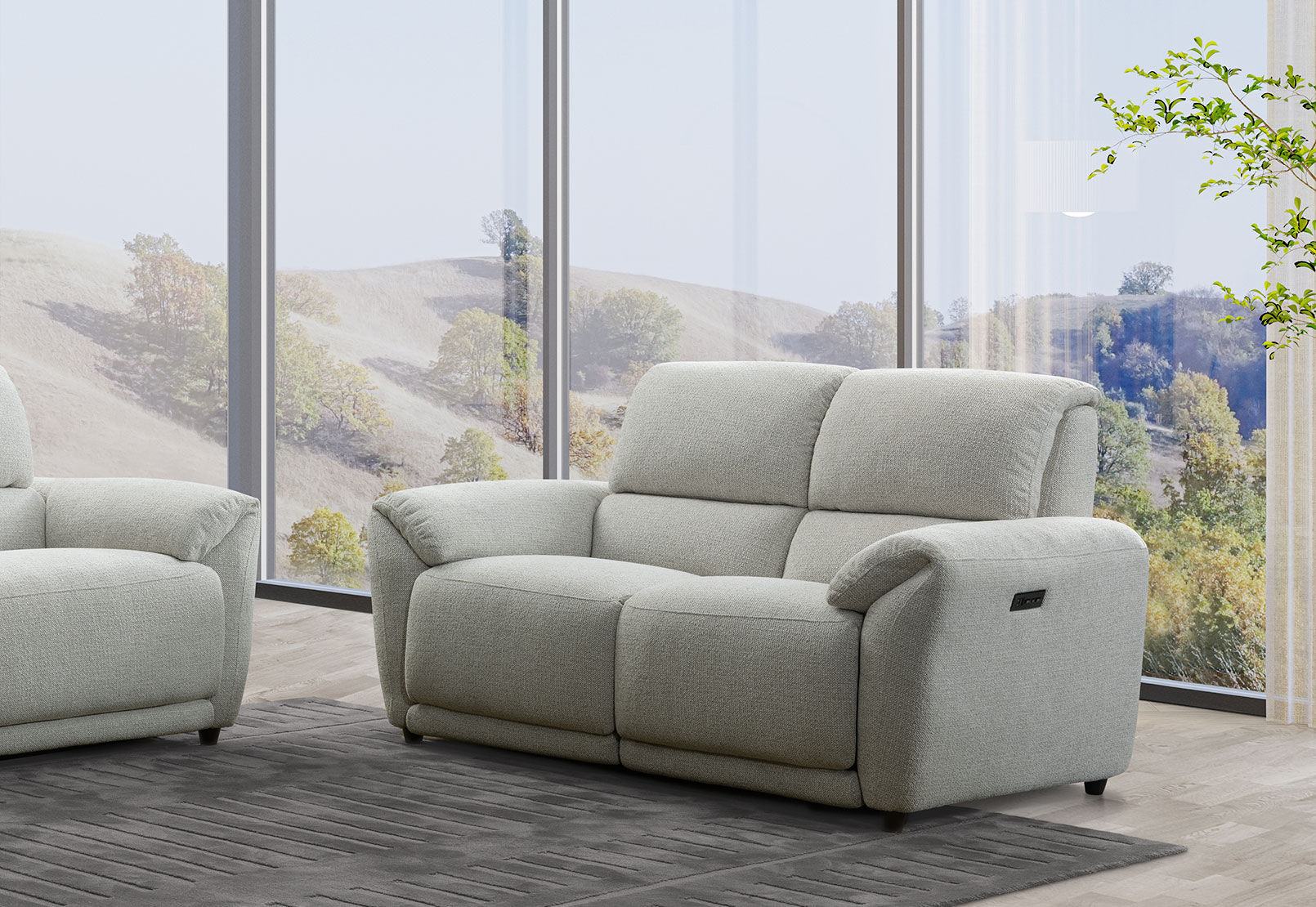 KYLON FABRIC 2 SEATER ELECTRIC RECLINERS SAND