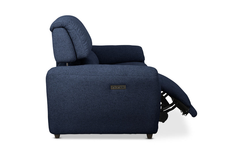 KYLON FABRIC 2 SEATER WITH INBUILT ELECTRIC RECLINERS NAVY