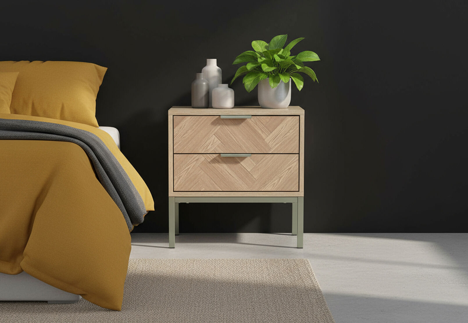 BELL 2 DRAWER BEDSIDE NATURAL/GOLD